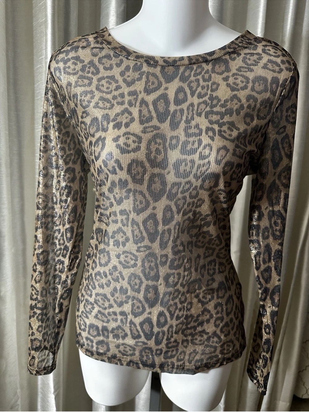 Grace Karin Leopard Print Long Sleeve Top - Beige and Black